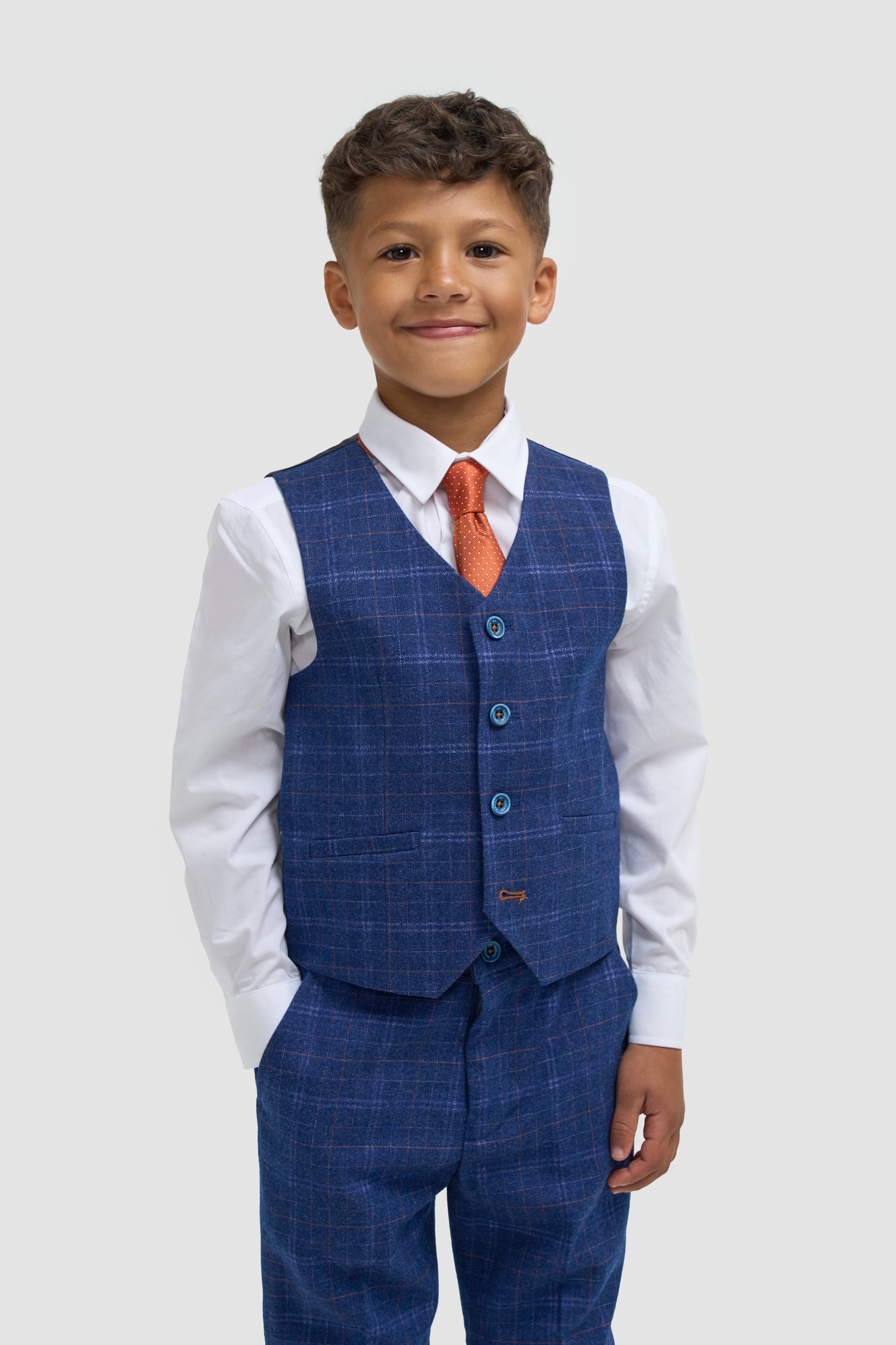 Boys Kaiser Blue Check Three Piece Suit