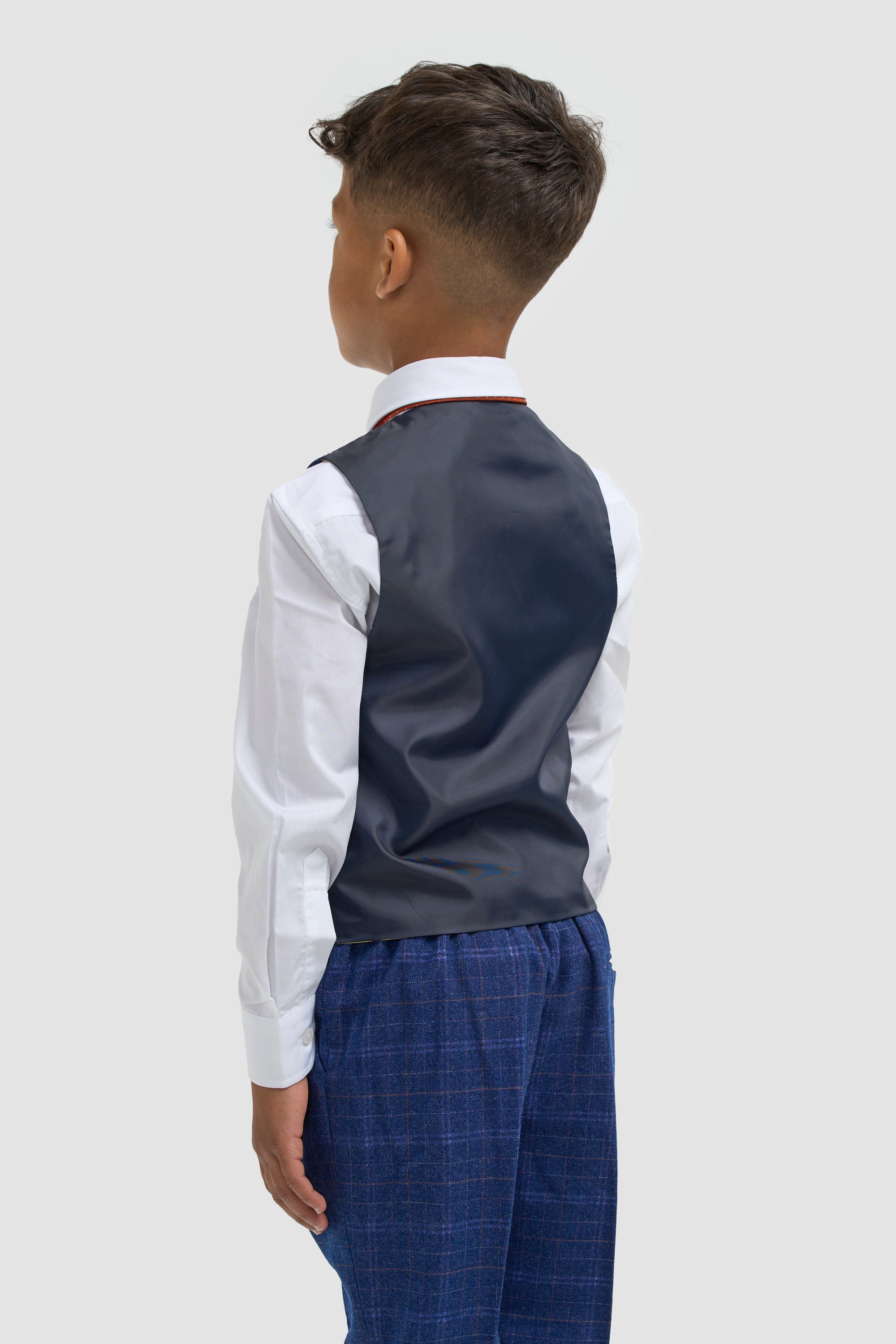Boys Kaiser Blue Check Three Piece Suit
