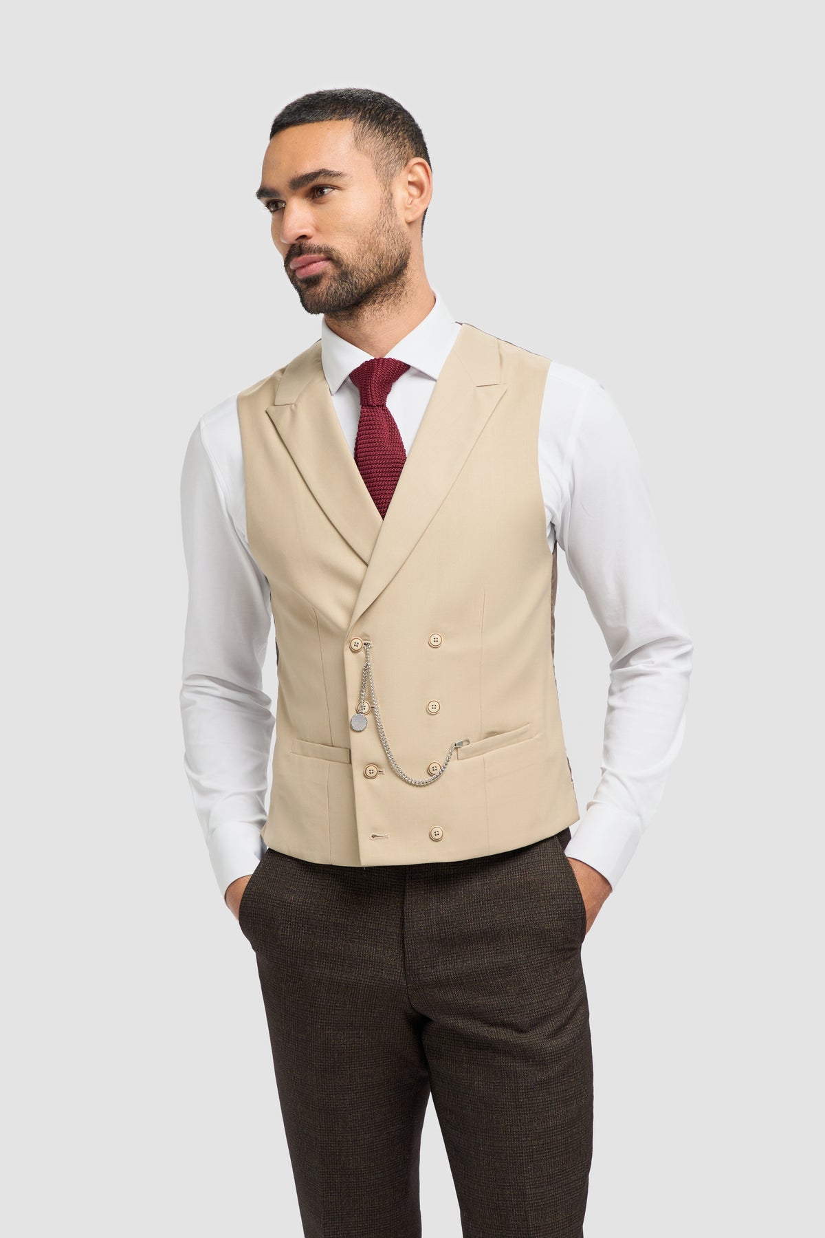 Lennox Beige Double Breasted Waistcoat