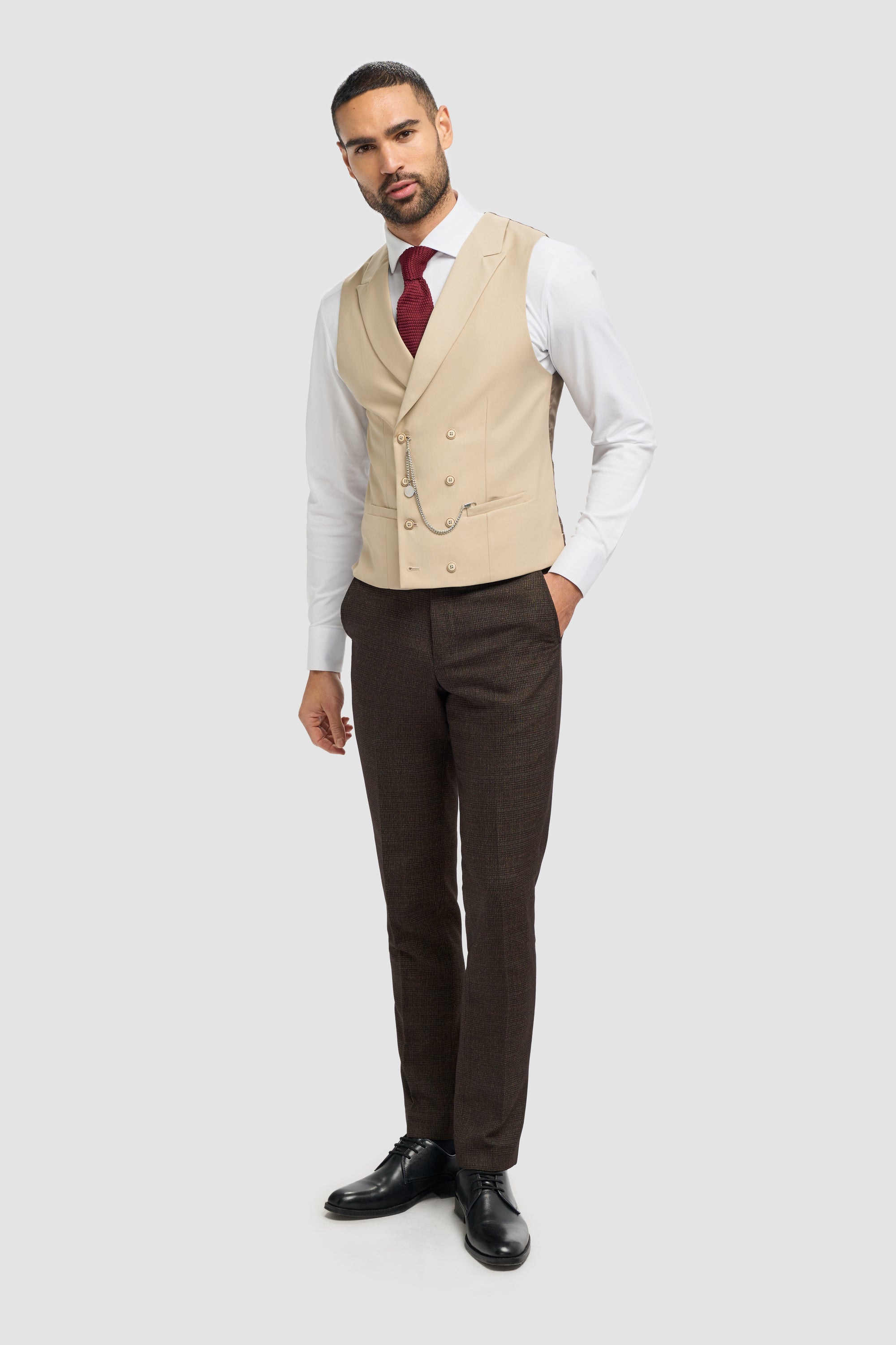 Lennox Beige Double Breasted Waistcoat