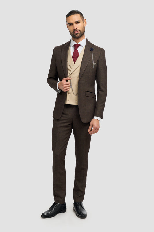 Caridi Brown with Lennox Beige Double Breasted Waistcoat – Cavani