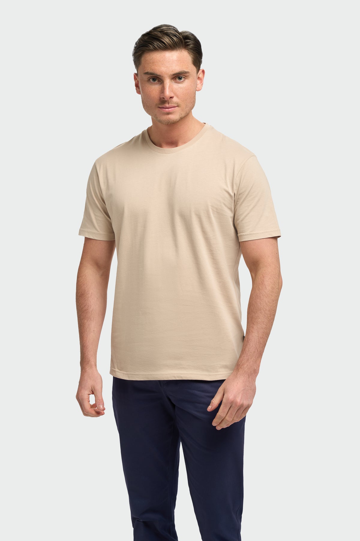 Sanchez Beige Pure Cotton Stretch Fit Crew Neck T-Shirt