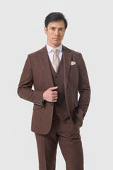Thomas Dark Mahogany Tweed Three Piece Suit