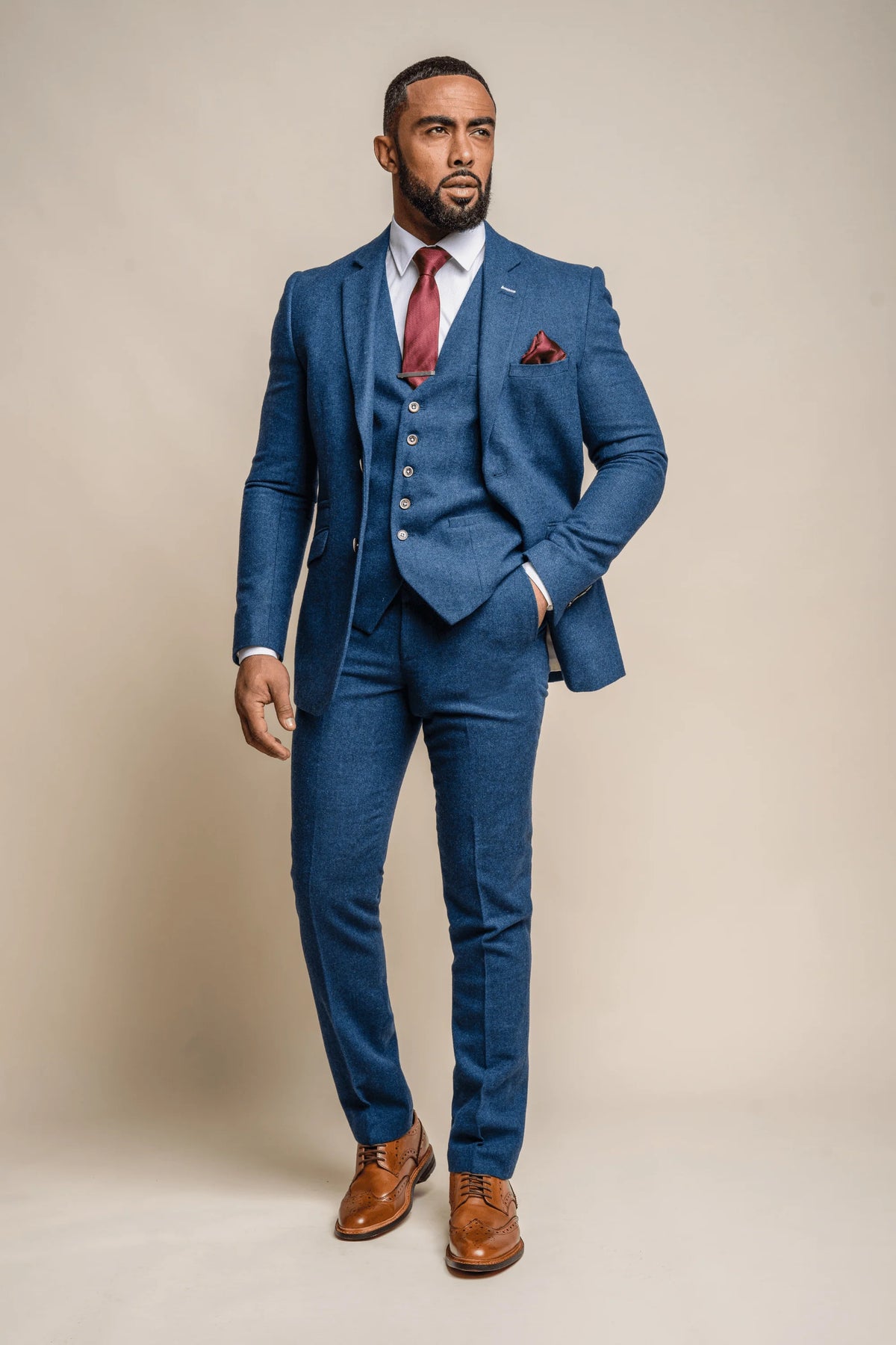 Orson Blue Tweed Slim Fit Three Piece Suit