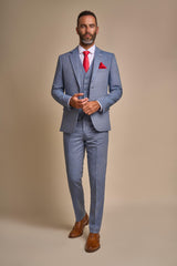 Wells Blue Tweed Slim Fit Three Piece Suit