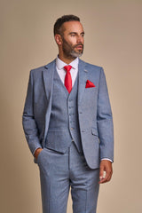 Wells Blue Tweed three piece suit front