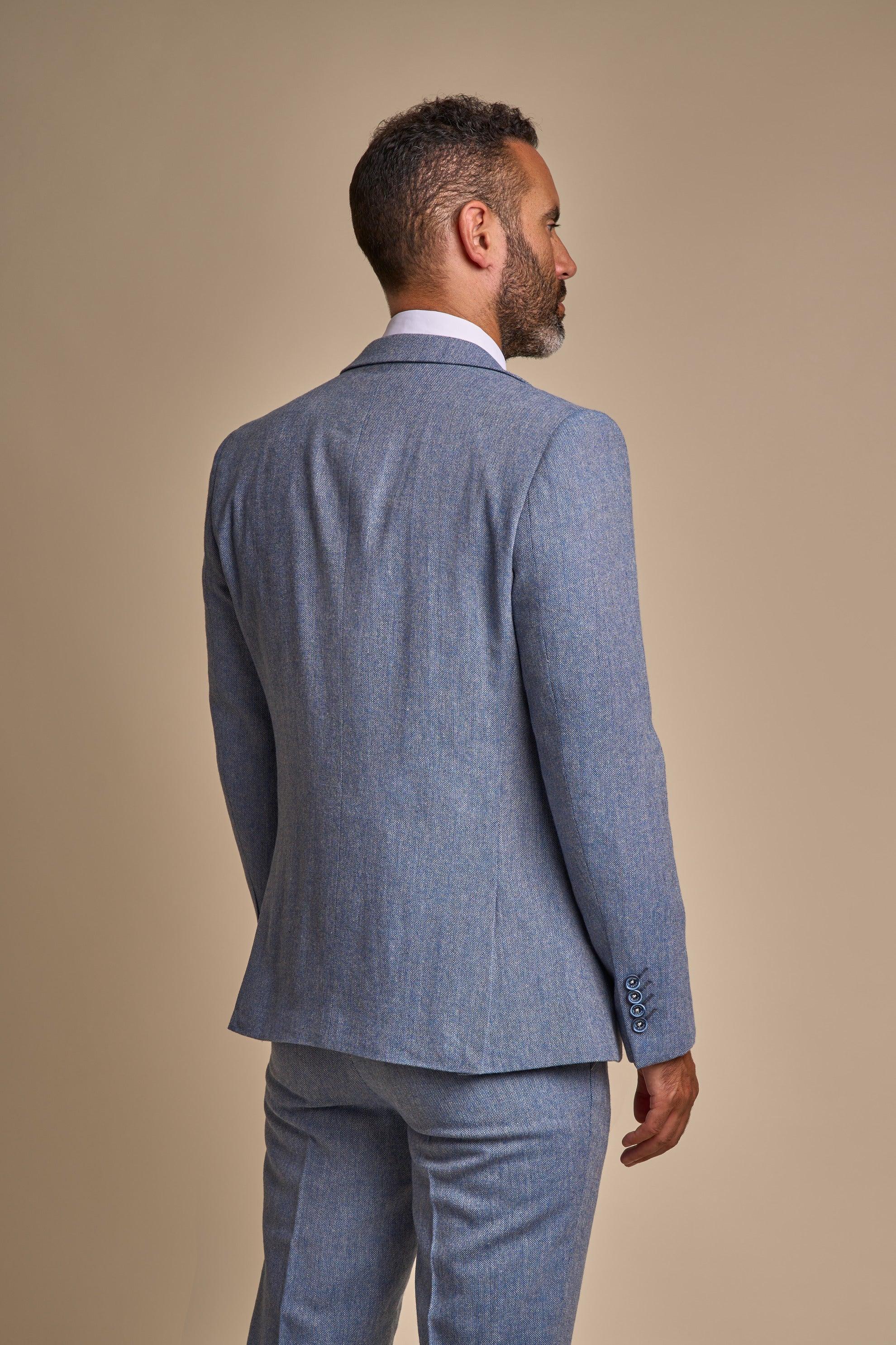 Wells Blue Tweed three piece suit back