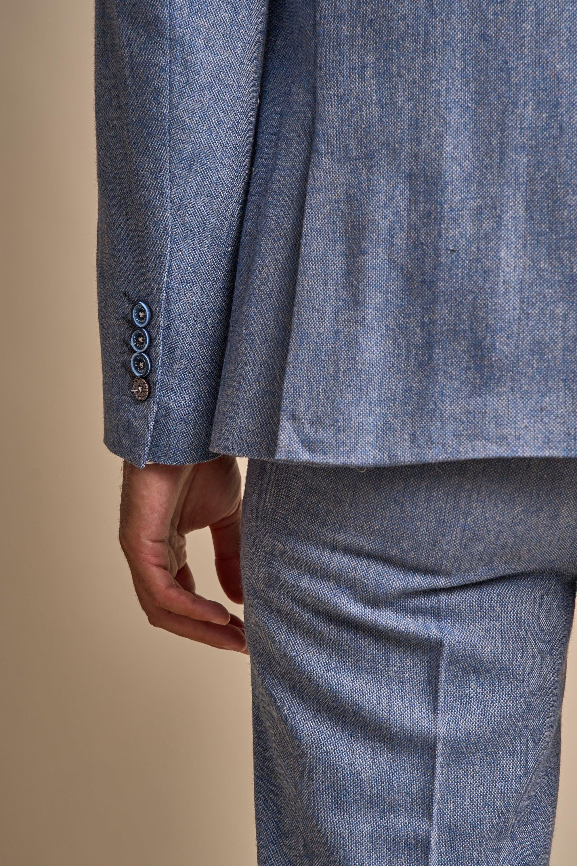 Wells Blue Tweed three piece suit back detail
