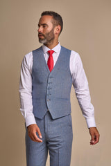 Wells Blue Tweed waistcoat front