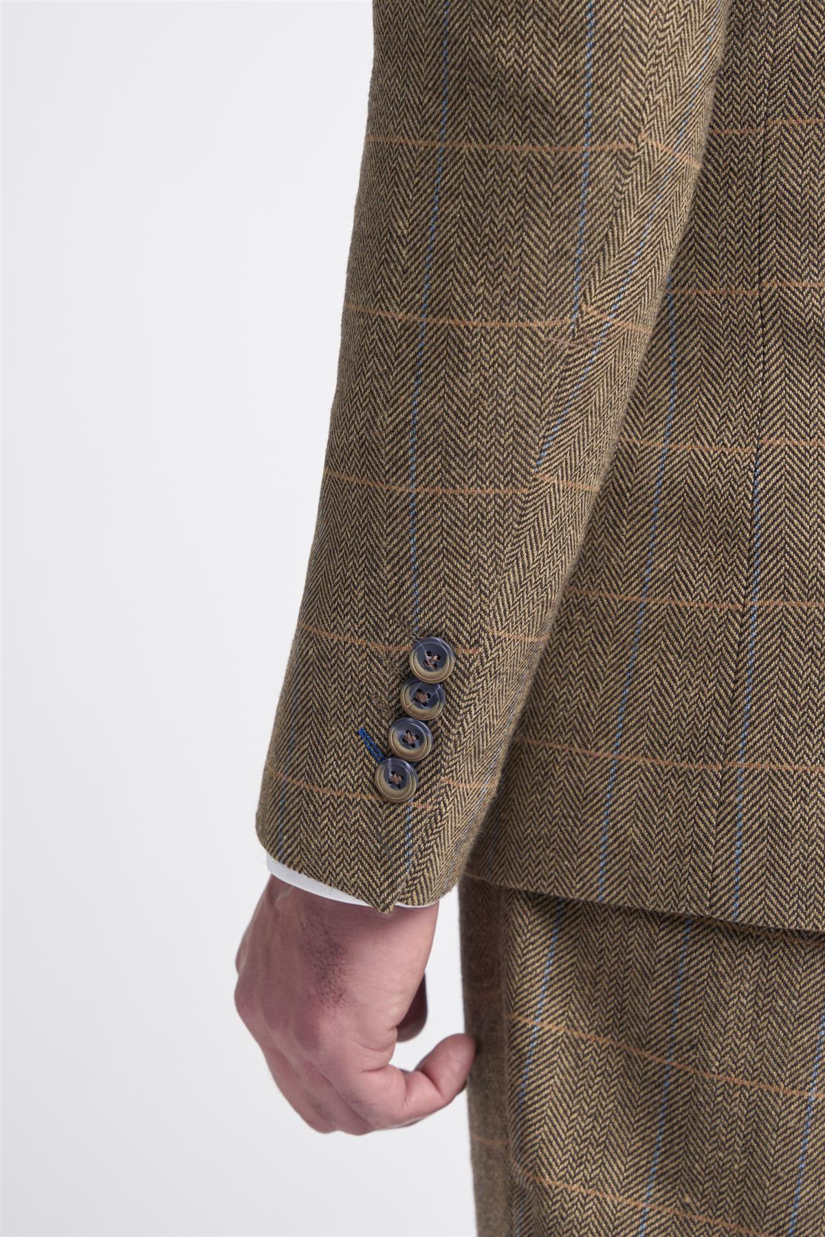 Brown Check Tweed Check Blazer - House of Cavani