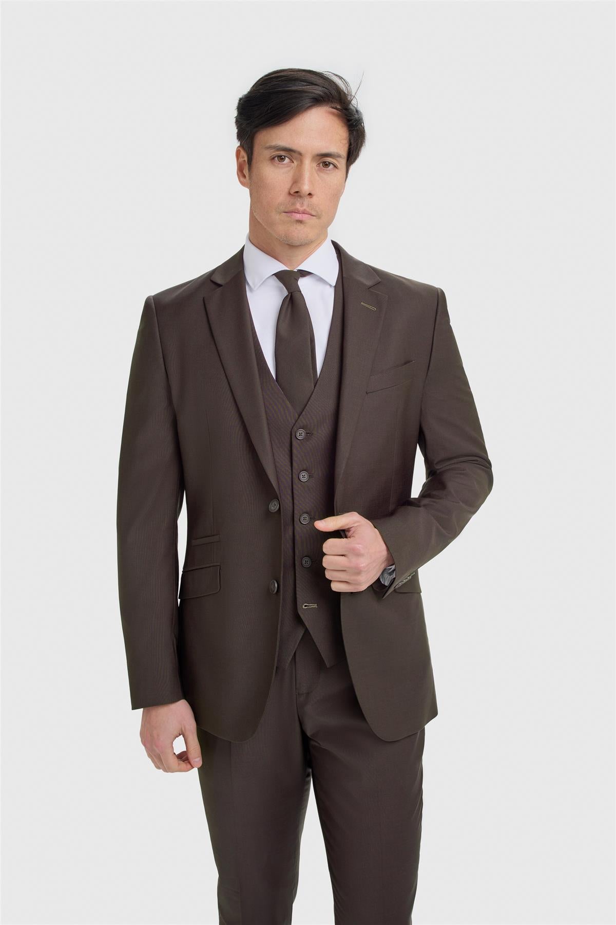 Bond Wool Rich Auburn Three Piece Suit - House of Cavani