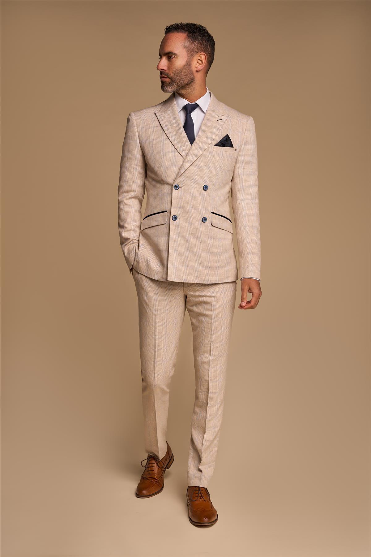 Caridi Beige Double Breasted Suit Front