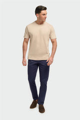 Sanchez Beige Pure Cotton Stretch Fit Crew Neck T-Shirt