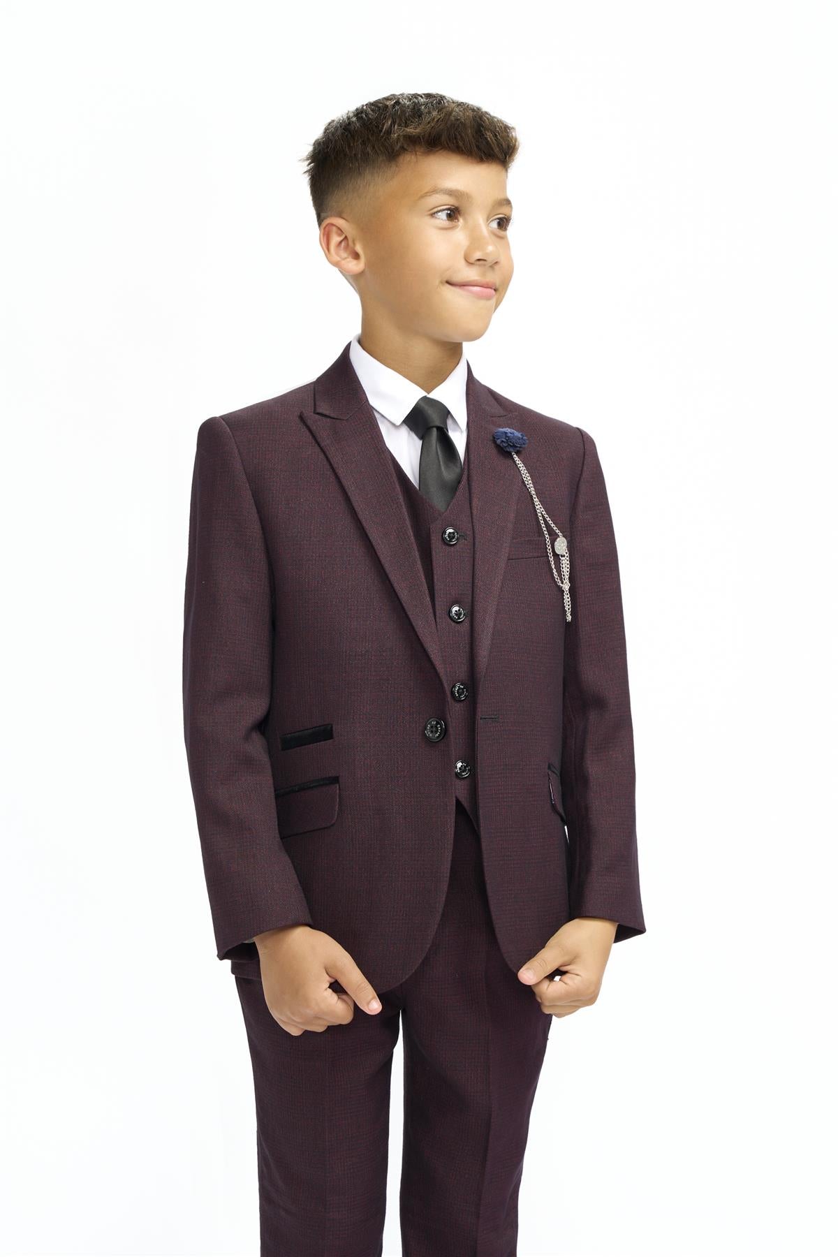 Boys Caridi Wine Three Piece Suit