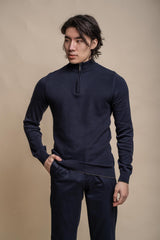 Kyle navy half zip knitwear front
