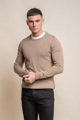 KN101 fawn crewneck knitwear front