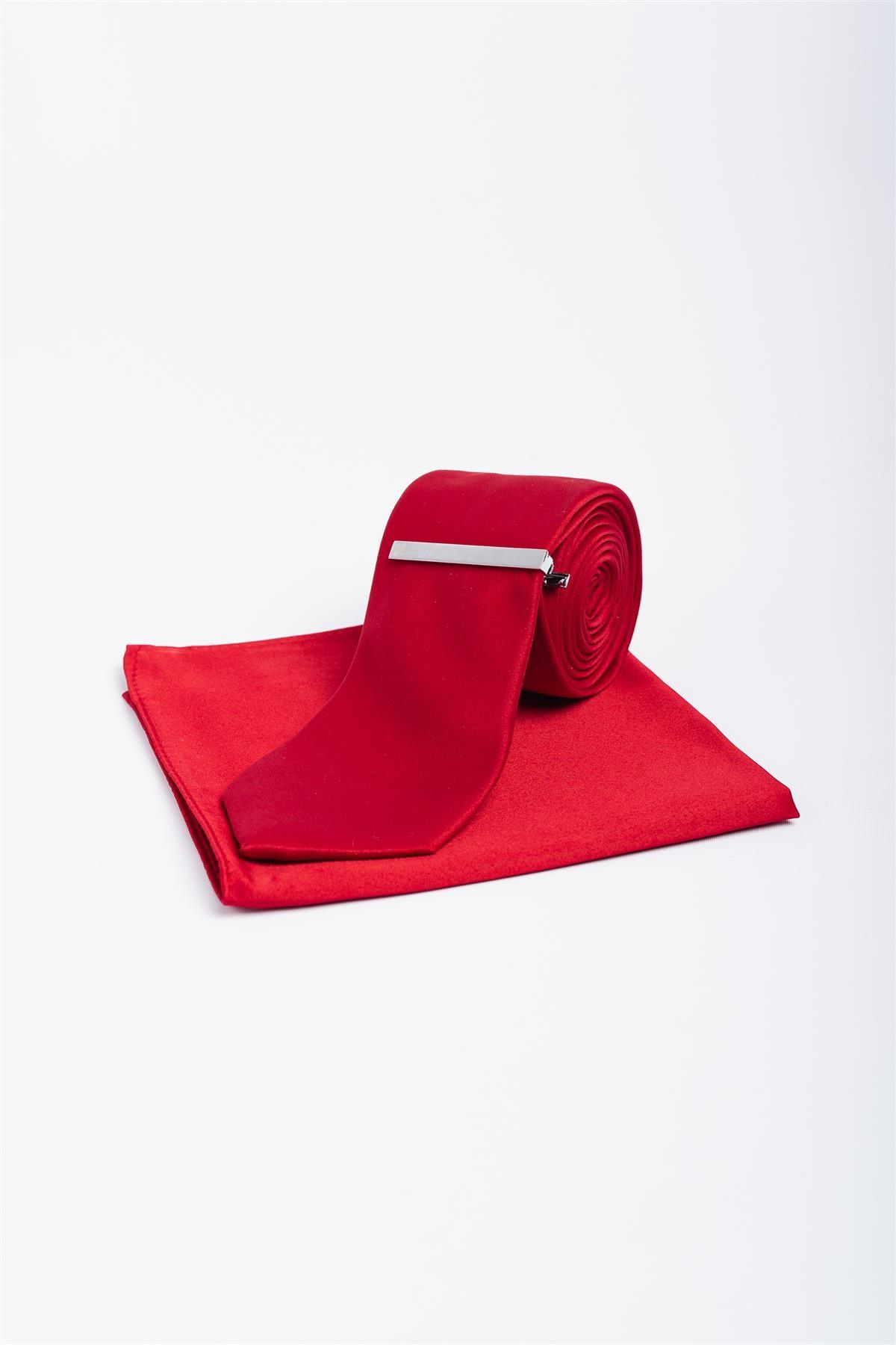 Plain red tie set
