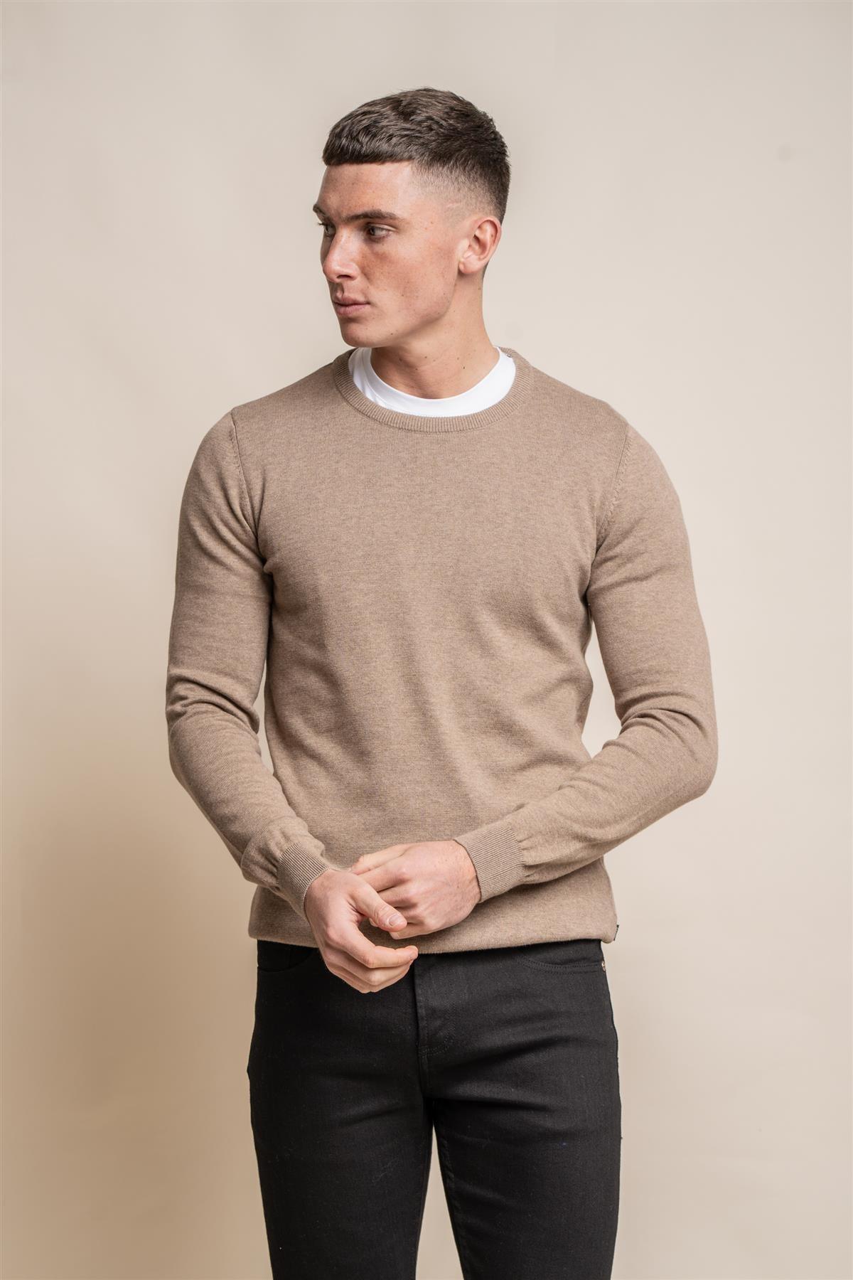 KN101 fawn crewneck knitwear front