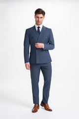 Bond Navy Check Double Breasted Suit