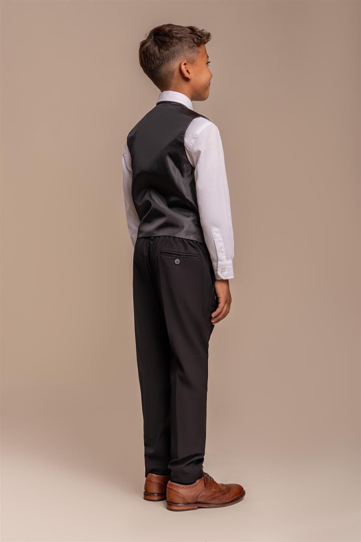 Boys Marco Black Waistcoat With Trouser Back