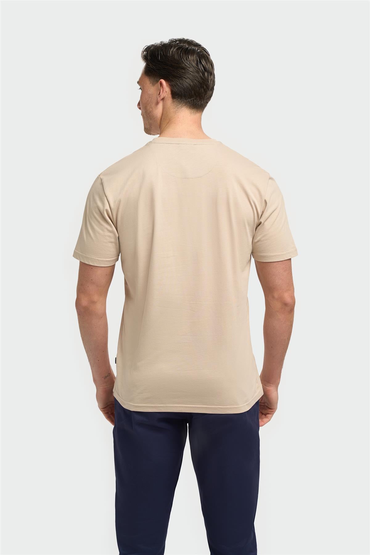 Sanchez Beige Pure Cotton Stretch Fit Crew Neck T-Shirt