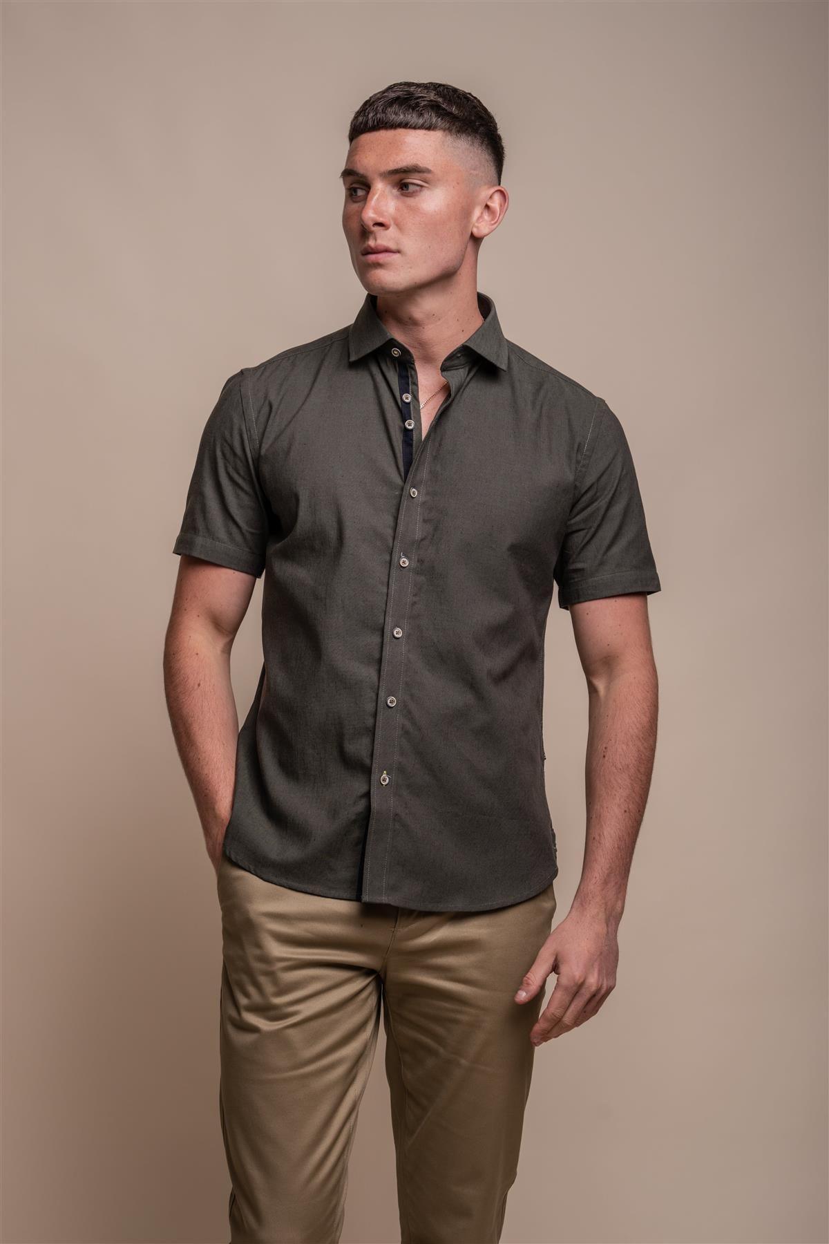 Fuego olive half sleeve shirt front