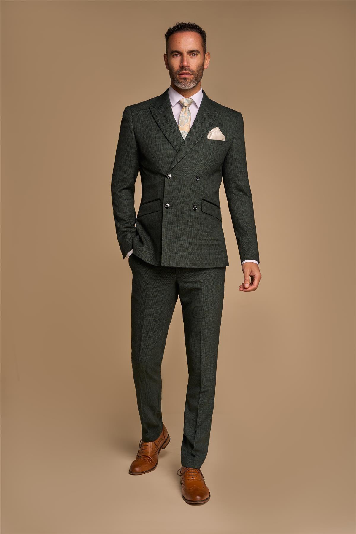 Caridi Olive Double Breasted Suit Front