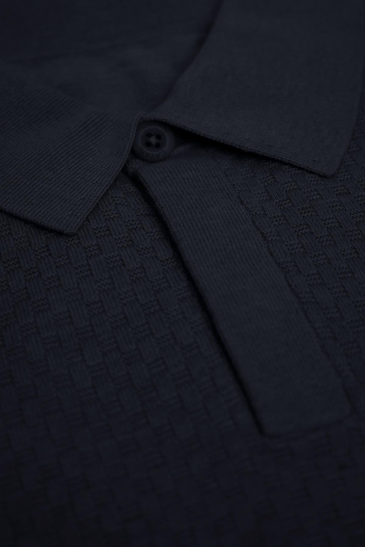 Textured Navy Polo - House of Cavani