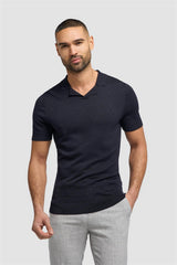 Alfan Navy Cuban Collar Knitted Polo Shirt