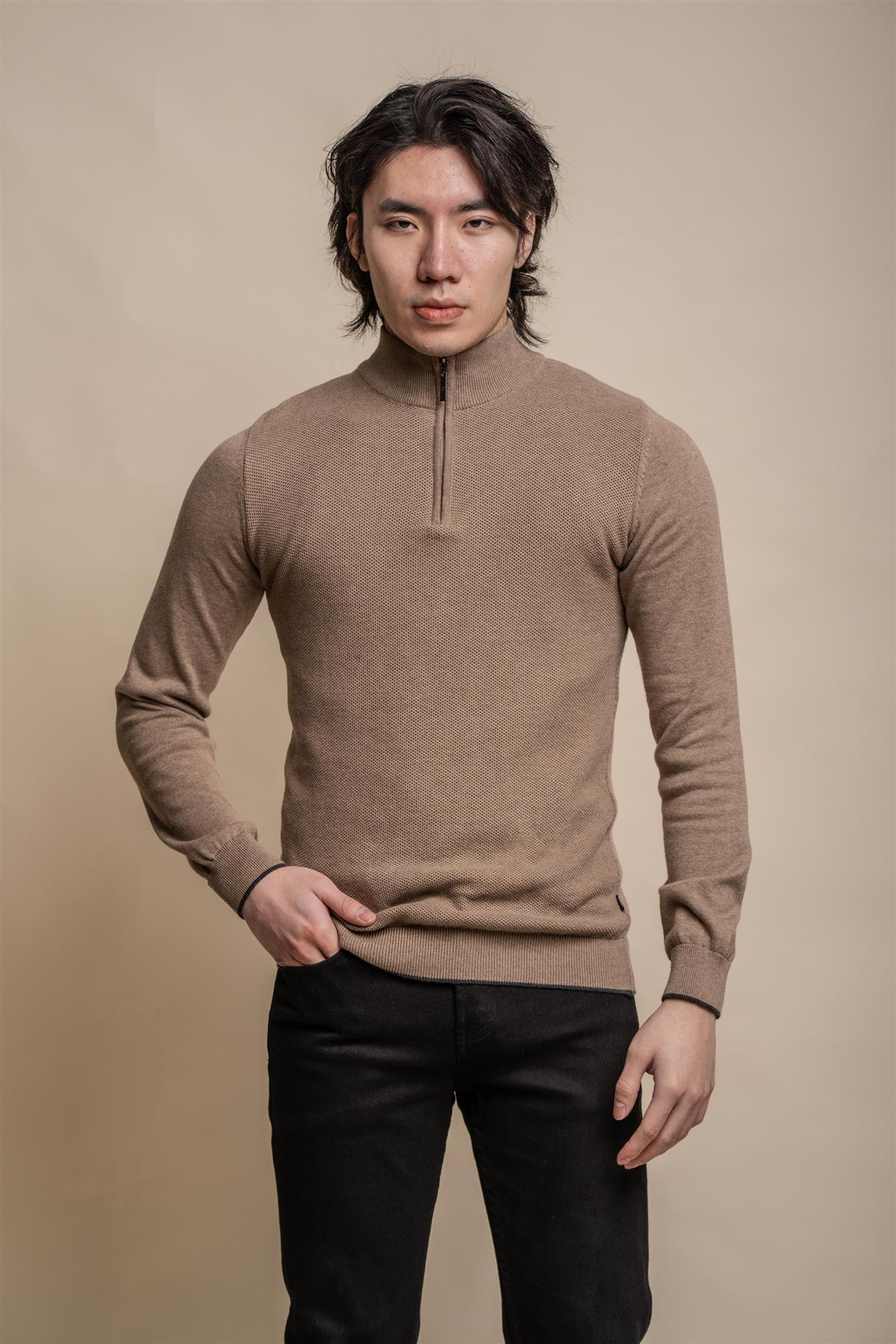 Kyle fawn half zip knitwear front