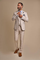Caridi Beige Long Check Three Piece Suit