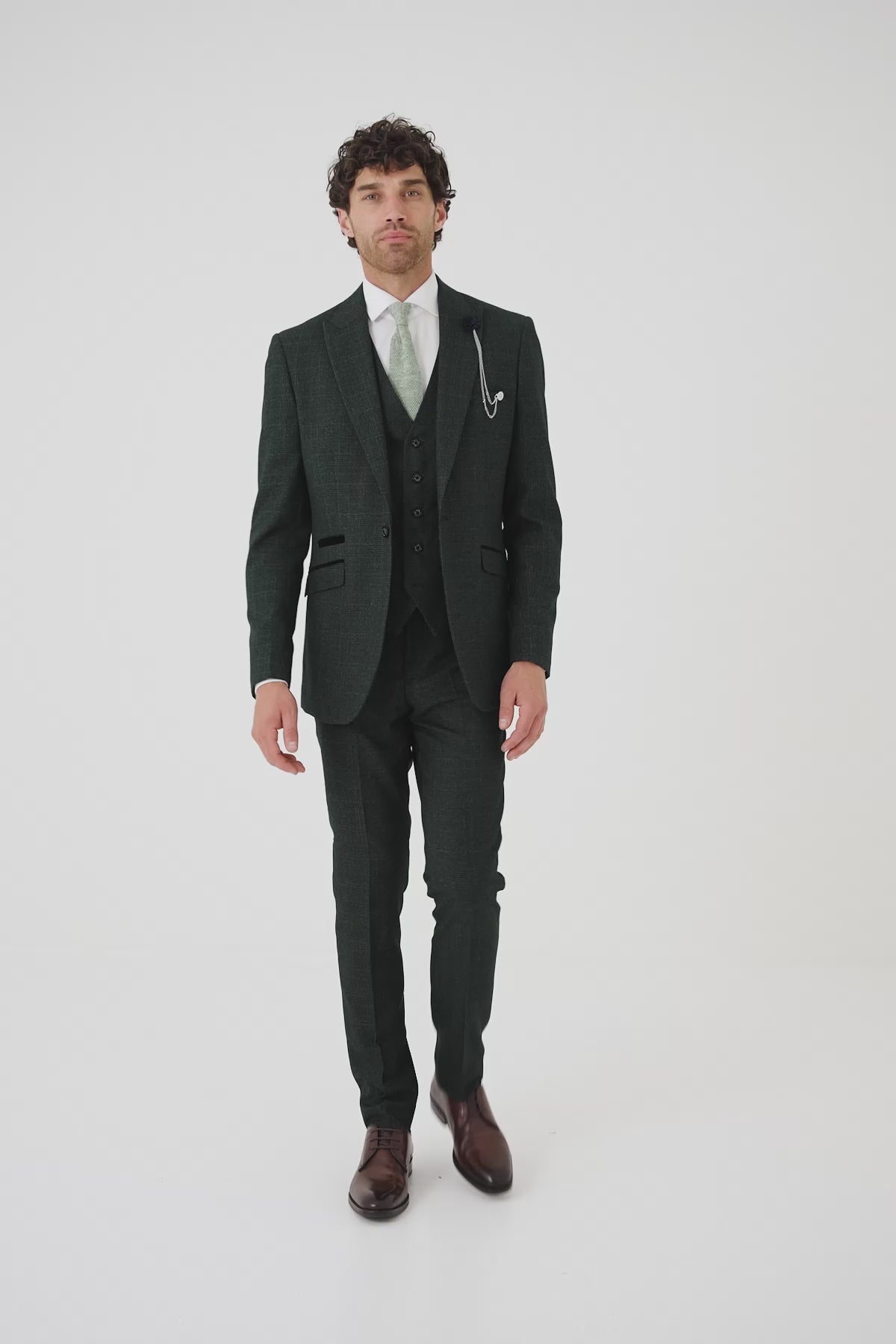Caridi Olive Check Three Piece Suit
