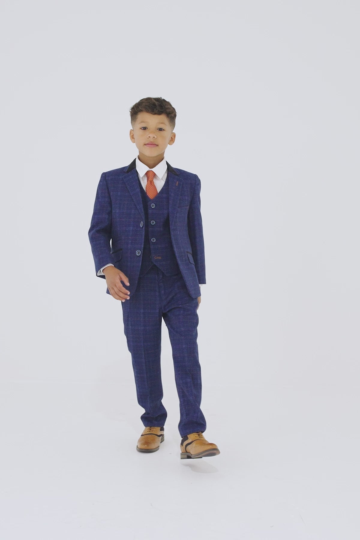 Boys Kaiser Blue Check Three Piece Suit