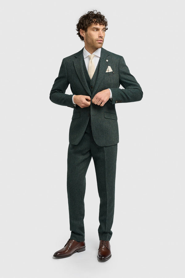 Thomas Lush Olive Tweed Three Piece Suit - House of Cavani