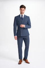 Bond Navy Check Double Breasted Two Piece Suit