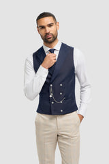 Caridi Beige With Lennox Navy Double Breasted Waistcoat