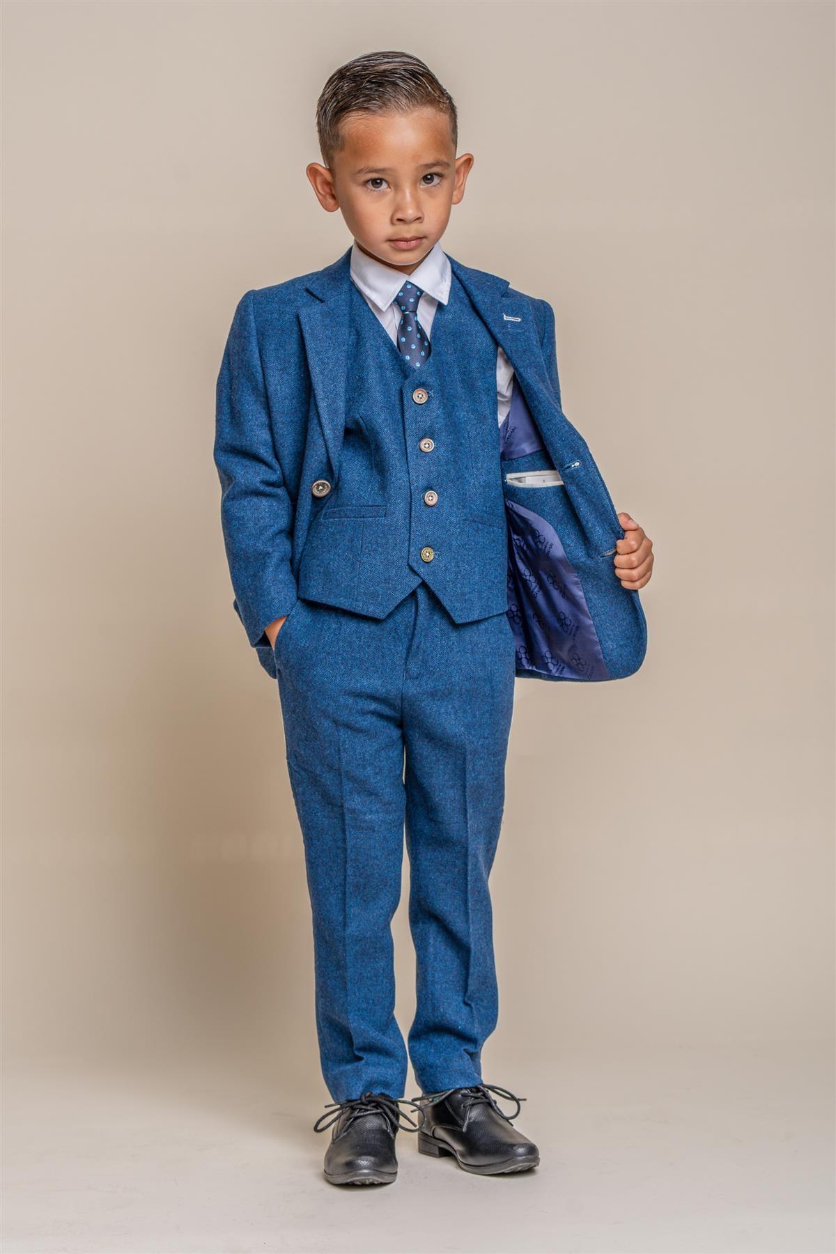 Orson blue boys three piece suit front