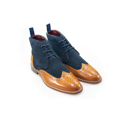 Connick navy/tan brogue boots front