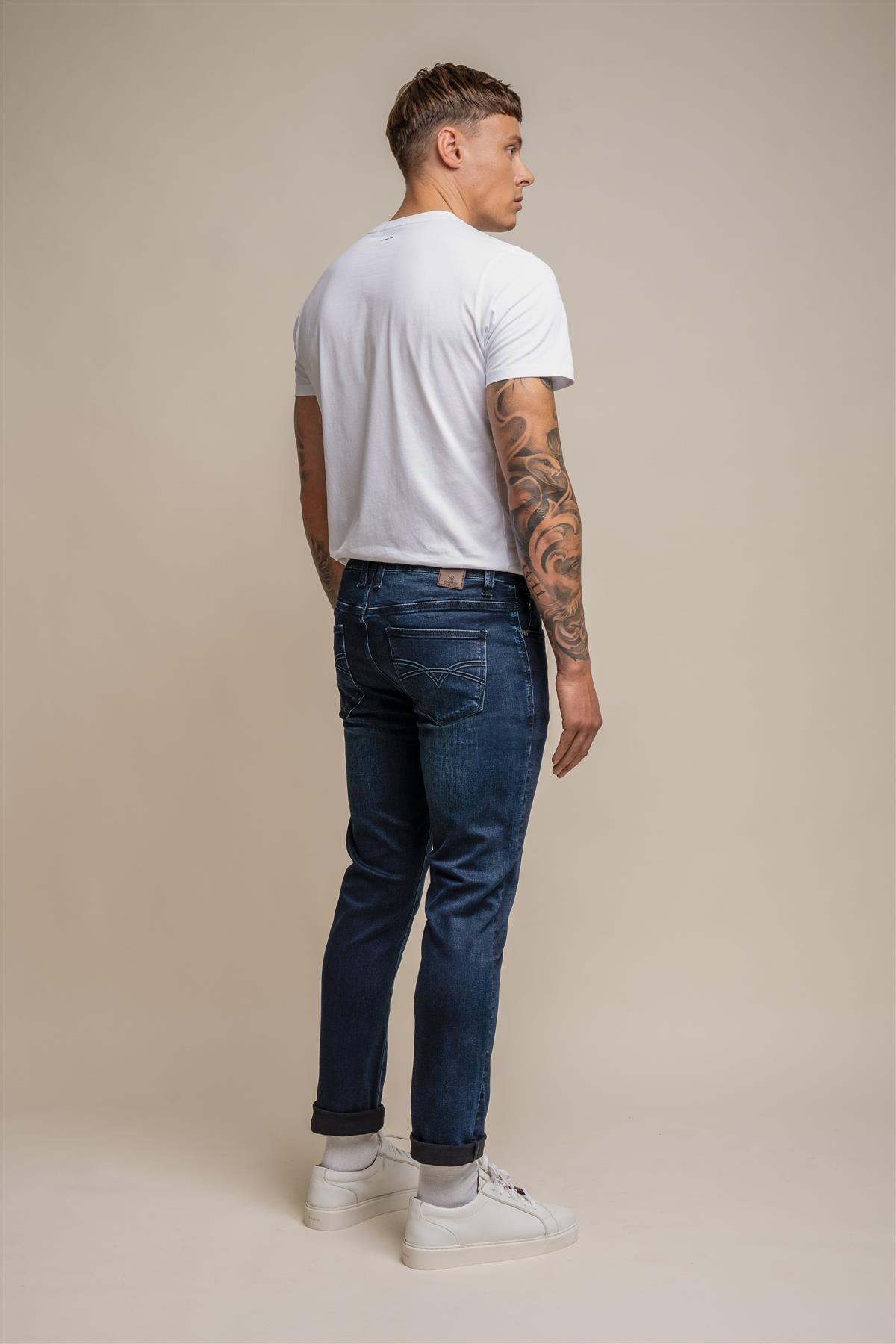 Elliot navy stretch slim fit jean back