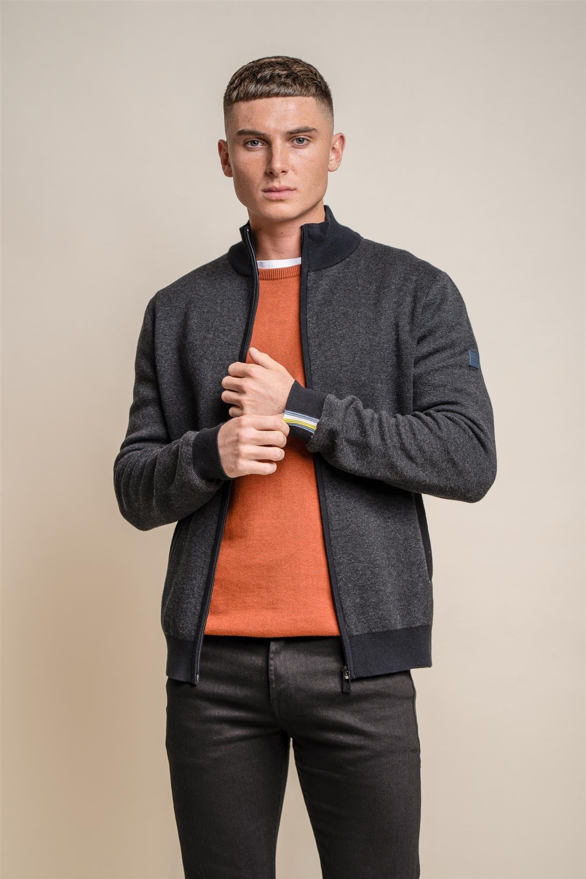 Artega charcoal bomber jacket front