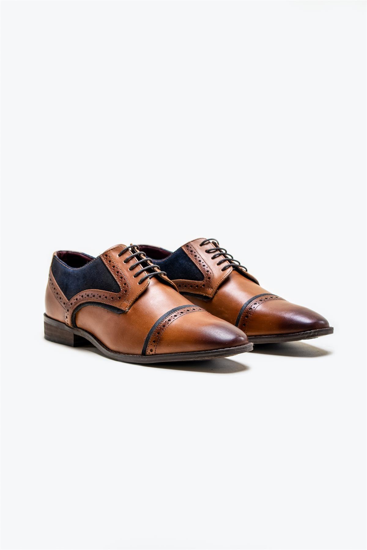 Braga tan/navy shoe front