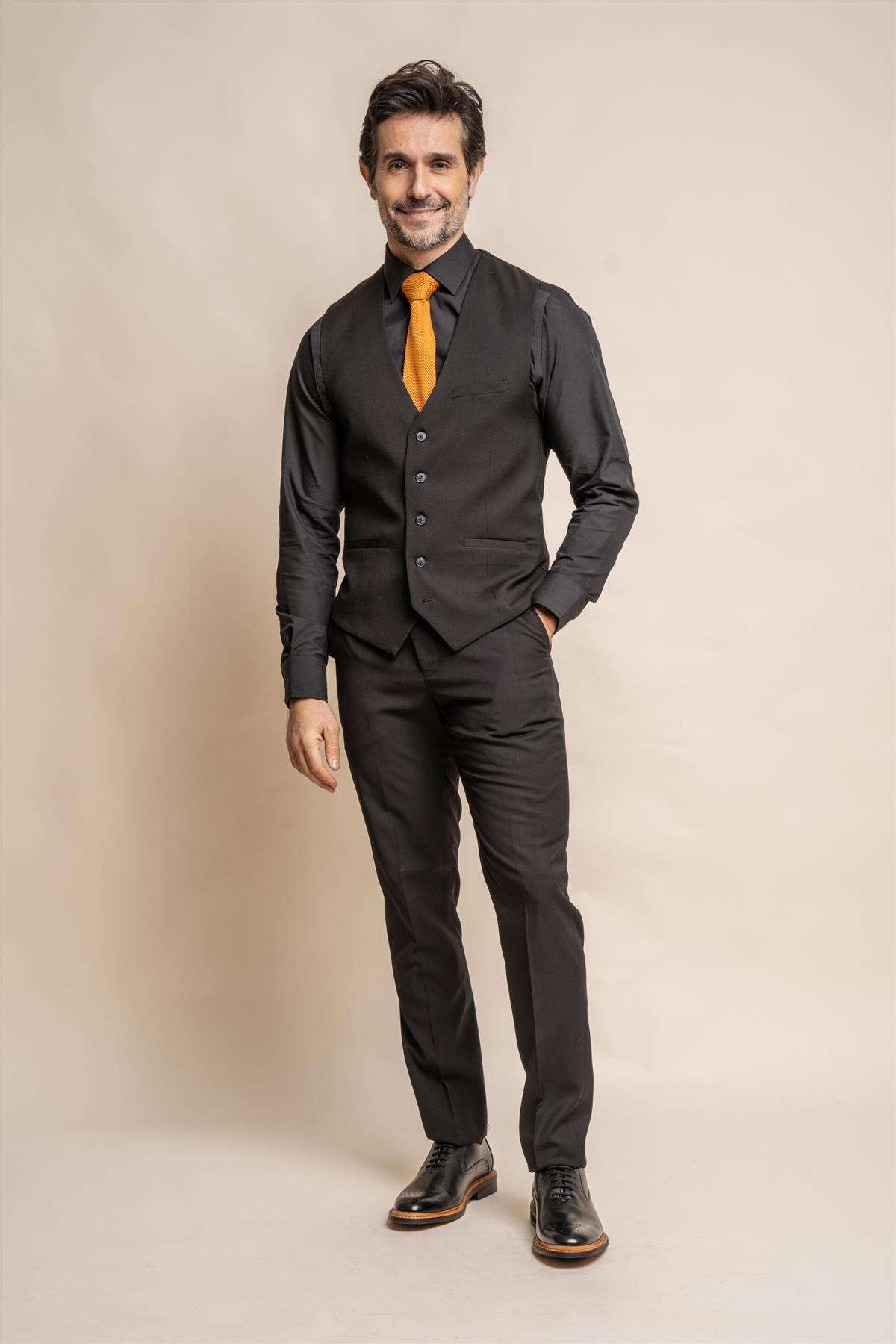Marco black waistcoat front