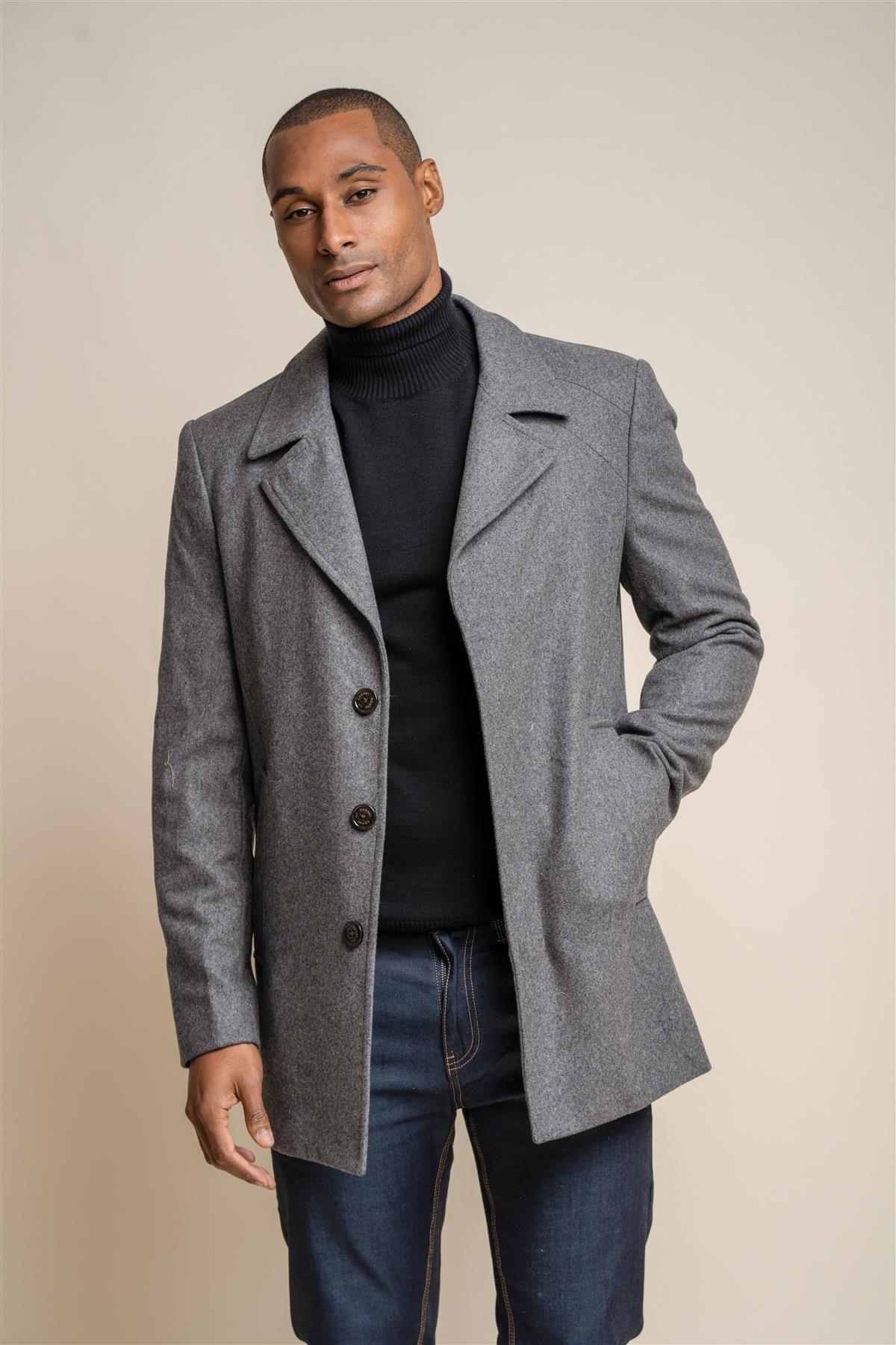 Nelson grey long coat front
