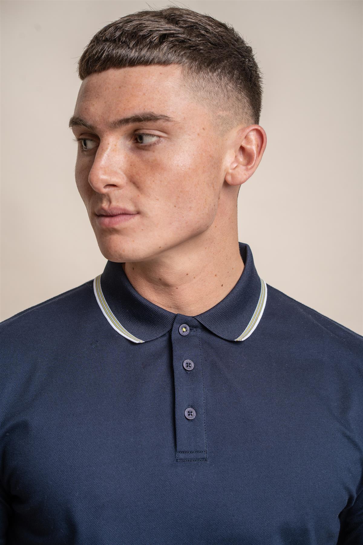 Finlay polo navy T-shirt front detail