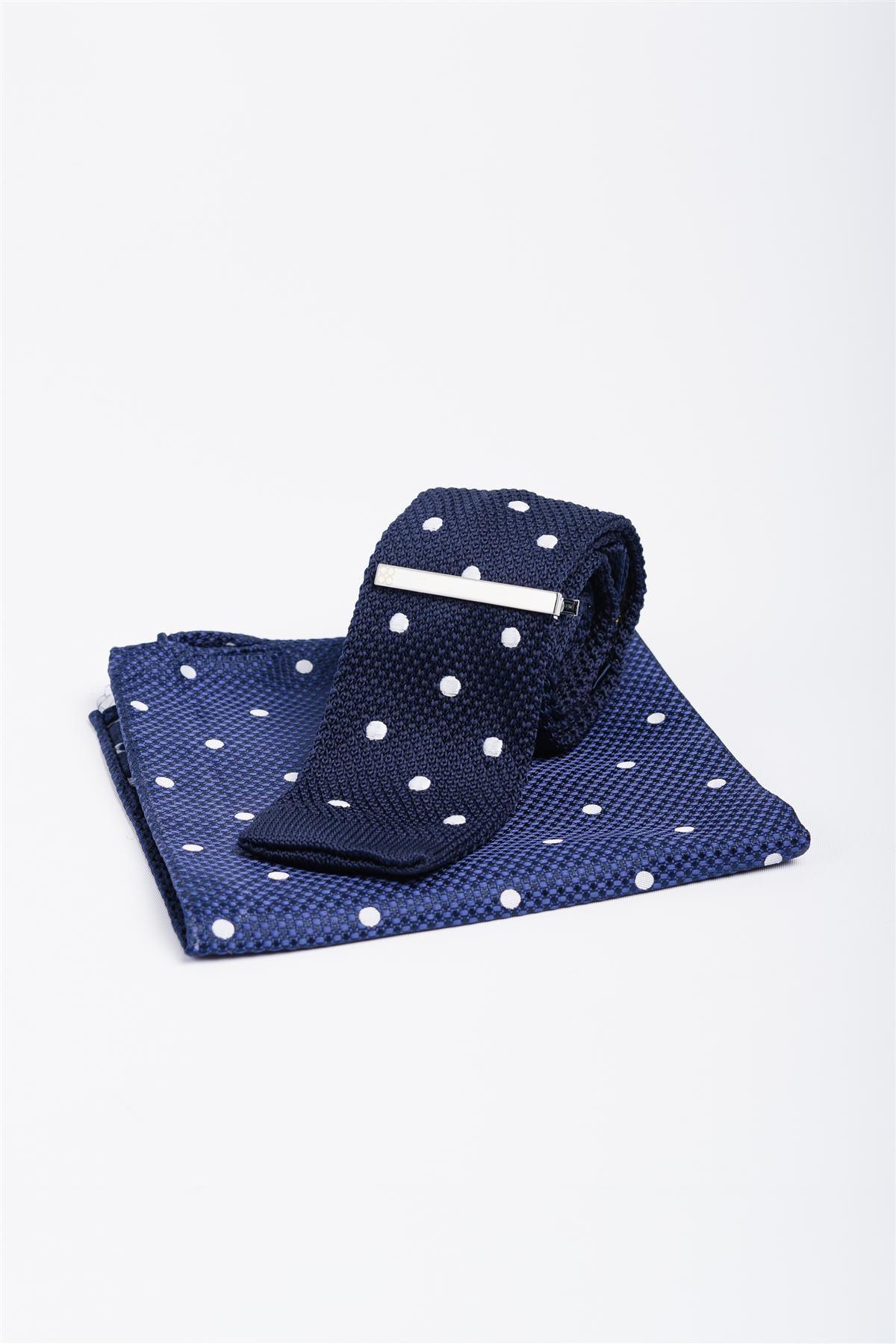 Knitted navy dot tie set