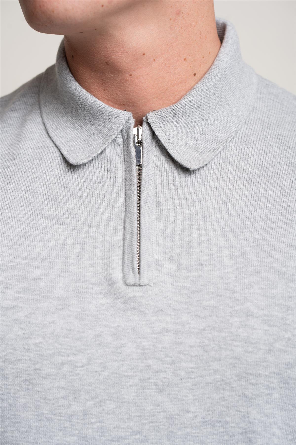 Falcao grey quarter zip jumper front detail