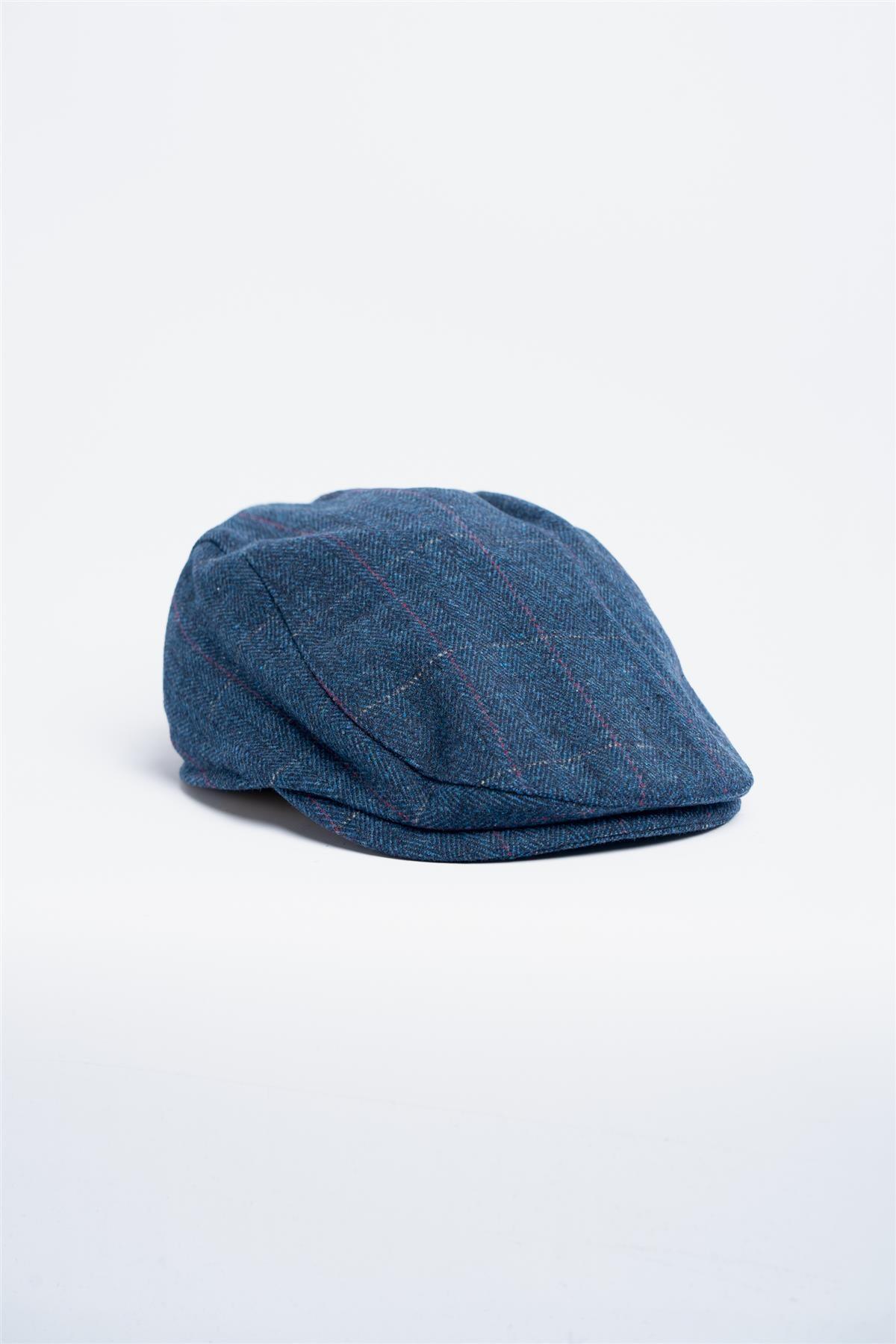 Carnegi blue tweed flat cap front