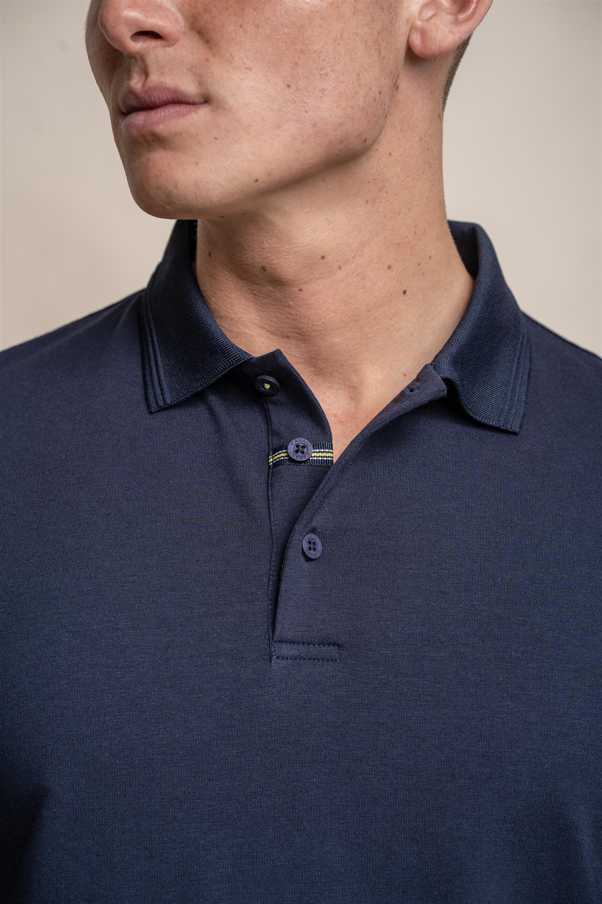 Kelsey navy polo T-shirt front detail