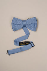 Knitted bow light blue tie set