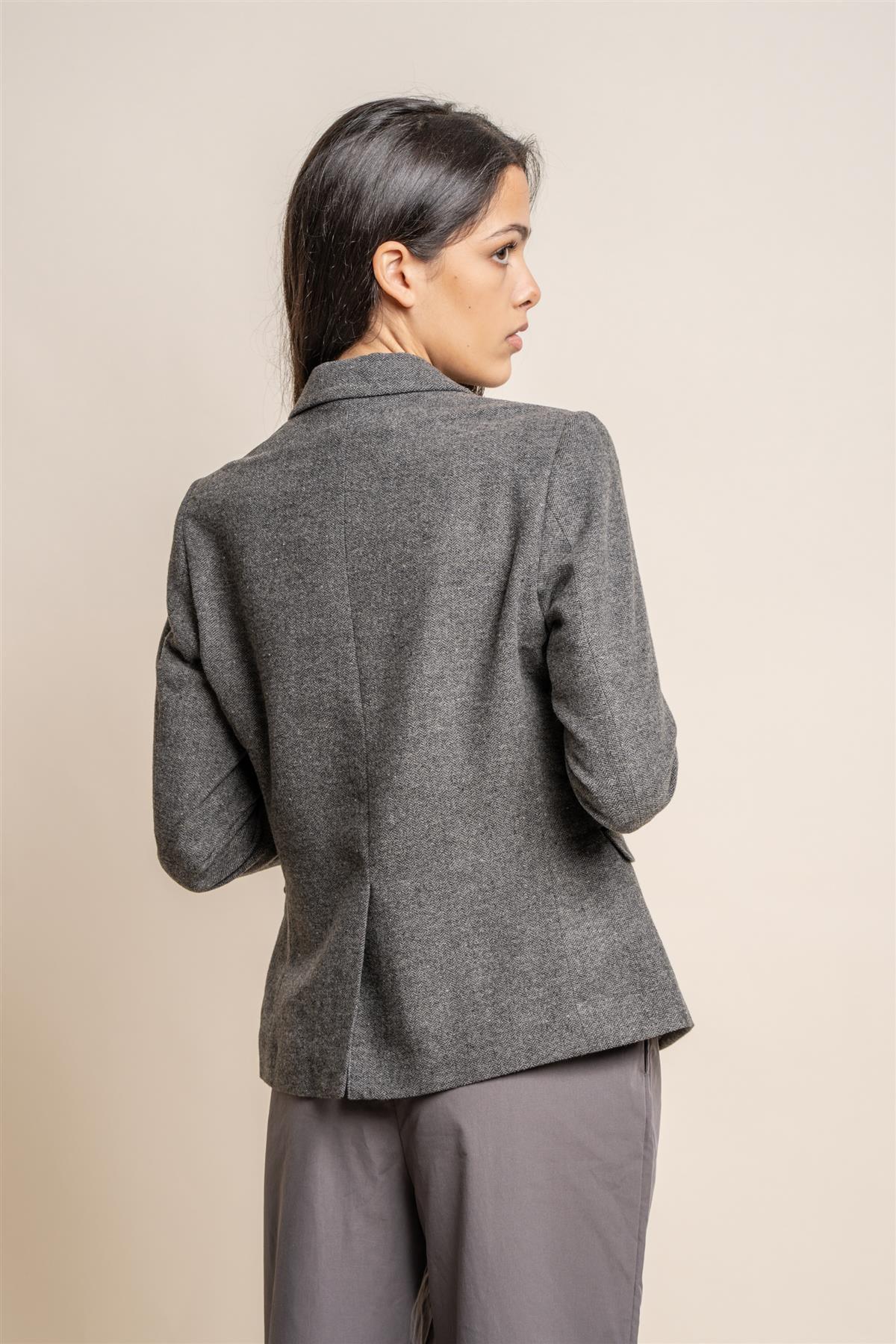 Martez grey ladies tweed blazer back